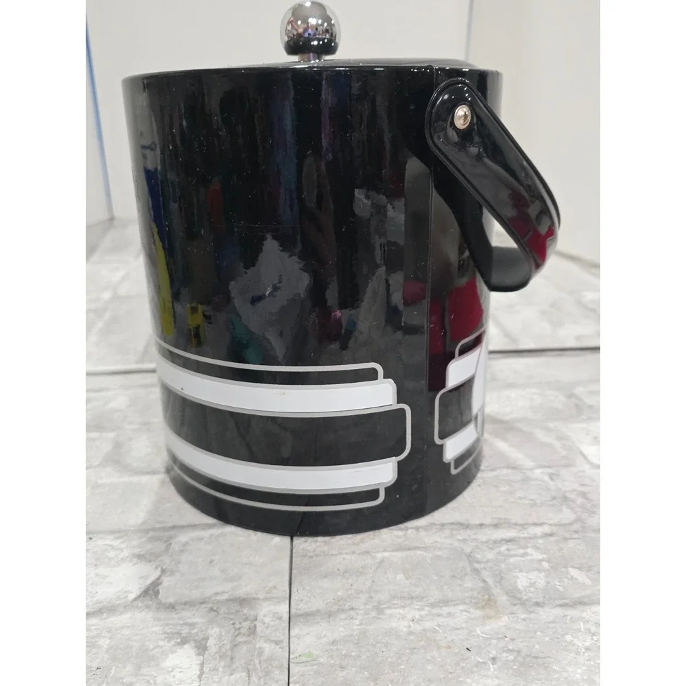 Georges Briard True Vtg Black White Art Deco Vinyl Ice Bucket Geometric Abstract